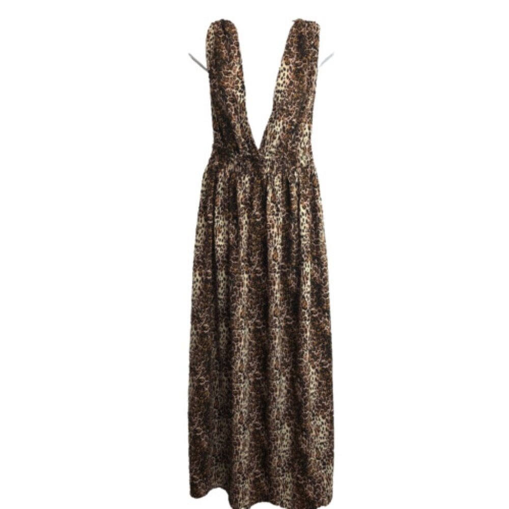 AMERICA & BEYOND Size M Leopard Print Long Maxi Dress Sleeveless Beach Cover